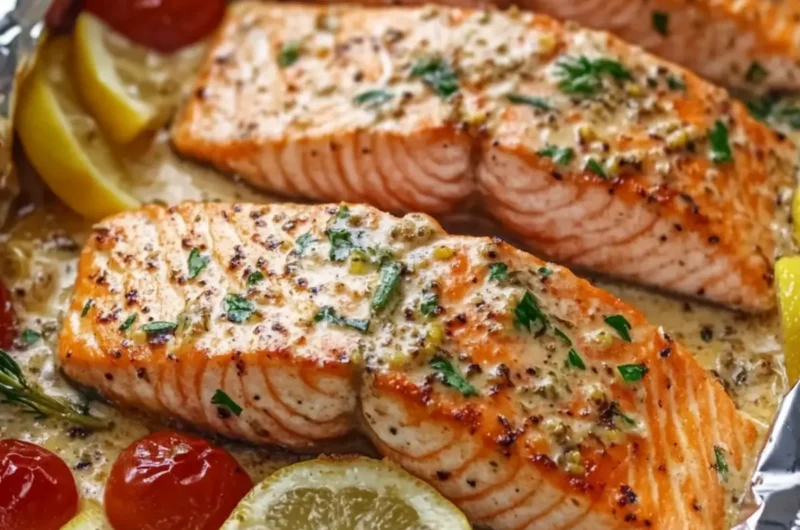Creamy Garlic Herb Seafood Foil Packs – Easy Salmon Steaks Delight