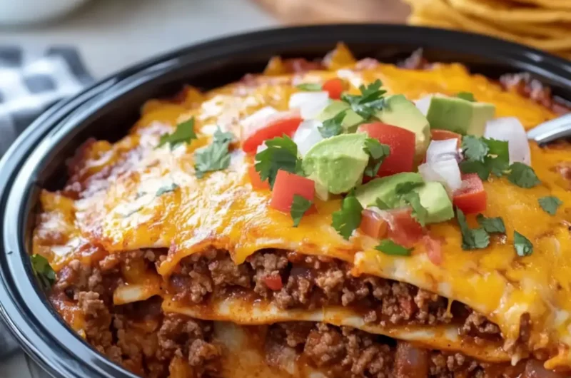 Crockpot Beef Enchilada Casserole