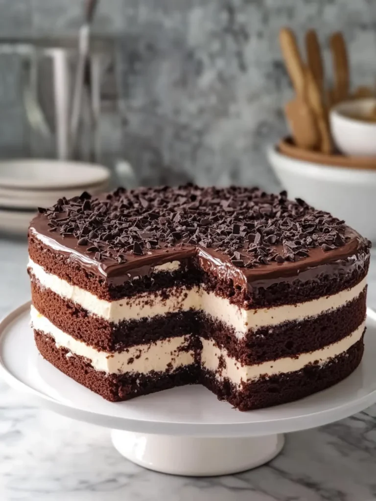 Decadent Moist Chocolate Cake with Dark Chocolate Crémeux Filling 4 Moist Chocolate Cake with Dark Chocolate Crémeux and Cream Cheese Filling