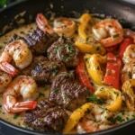 Garlic Butter Steak and Shrimp in Creamy Garlic Sauce Bliss 18 Garlic Butter Steak and Shrimp with Bell Peppers in Creamy Garlic Sauce