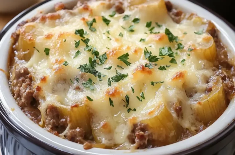Crockpot French Onion Beef Casserole