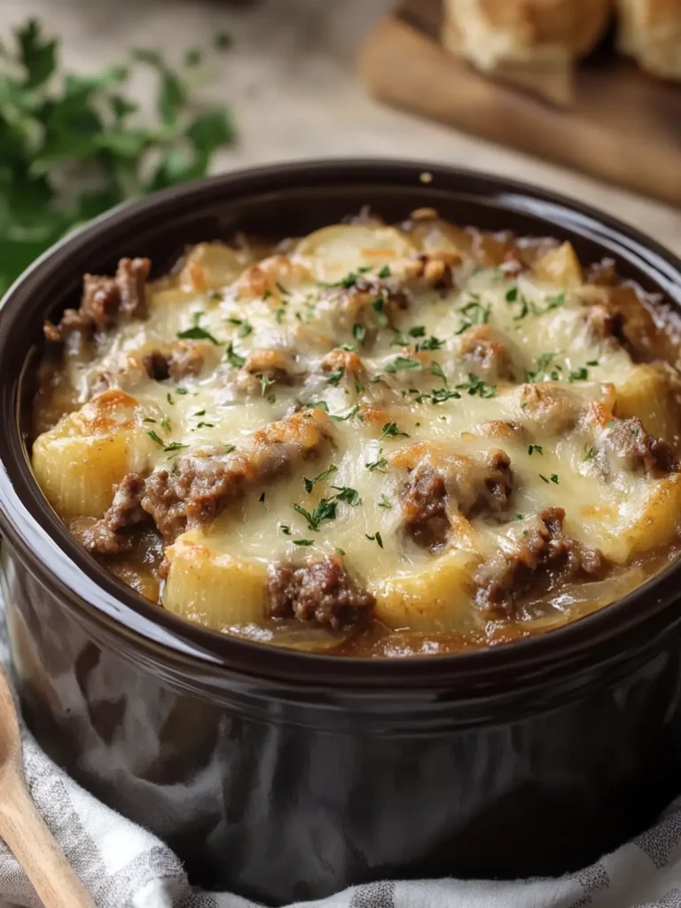 Crockpot French Onion Beef Casserole