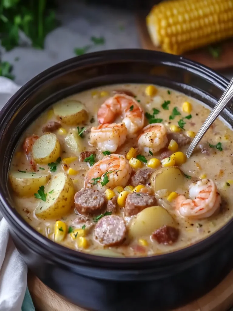 Creamy Cajun Shrimp, Beef Sausage & Potato Corn Chowder