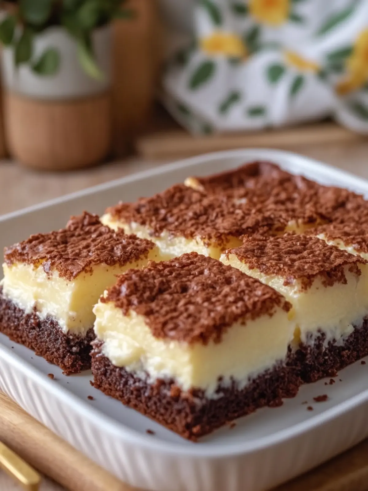 Fudgy Vanilla Brownies with Creamy Pudding Center