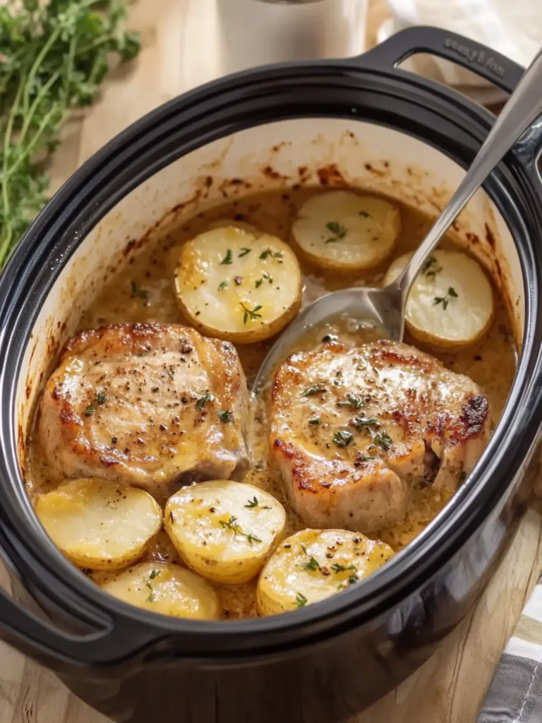 Slow Cooker 4-Ingredient Pork Chops & Scalloped Potatoes