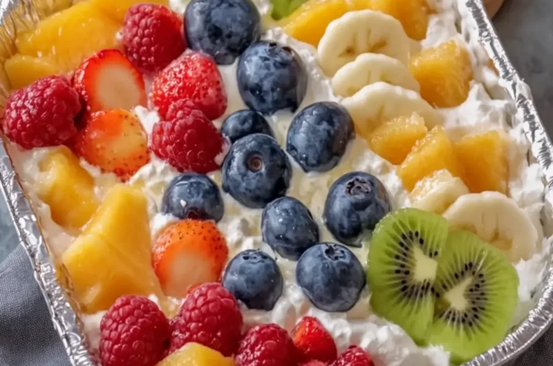 Cheesecake Fruit Salad in a Tin Foil Tray
