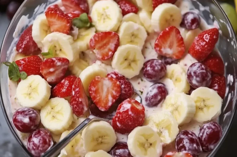 Creamy Strawberry Banana & Grape Fruit Salad