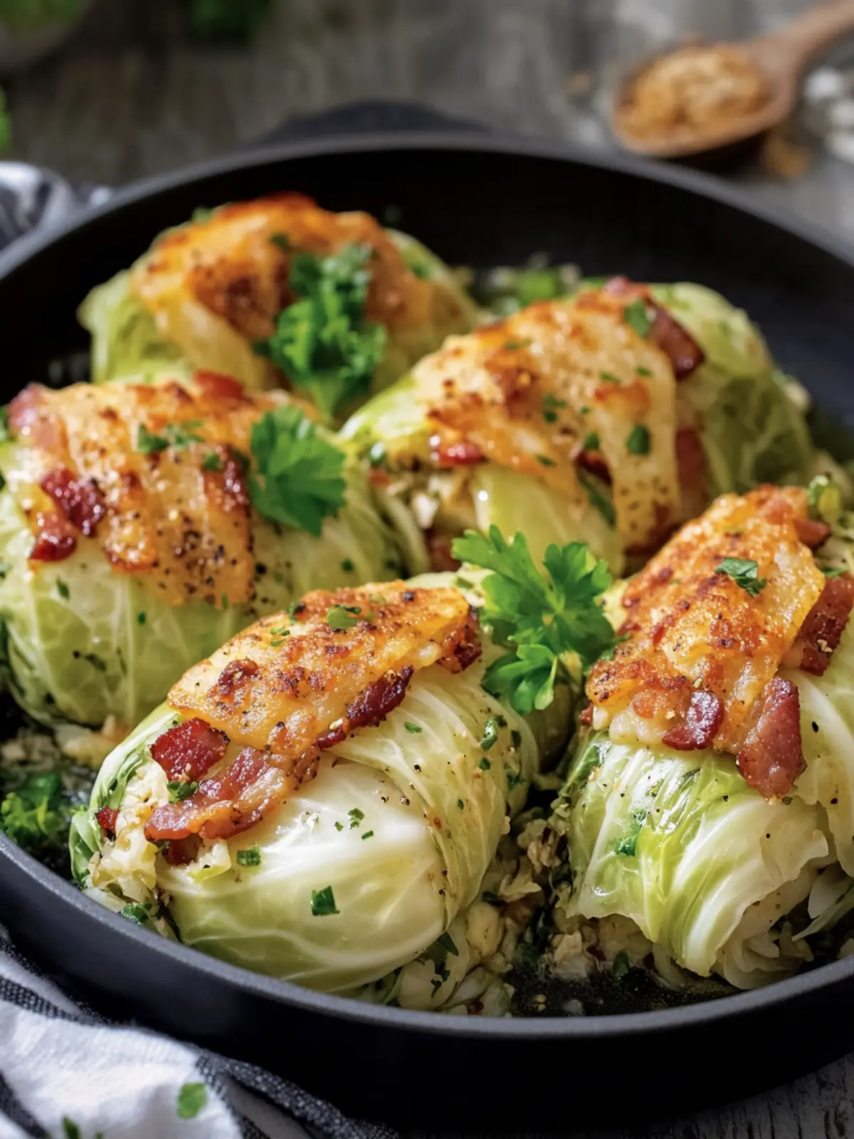 Crispy Turkey Bacon & Mozzarella Cabbage Rolls