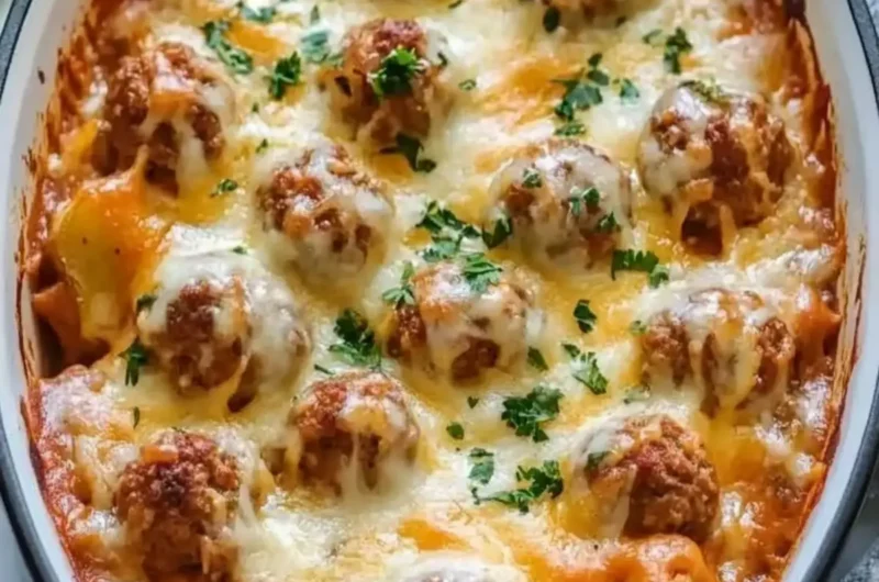 Slow Cooker Cheesy Meatball Potato Bake