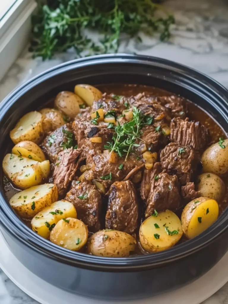 Slow Cooker Garlic Butter Beef and Potatoes