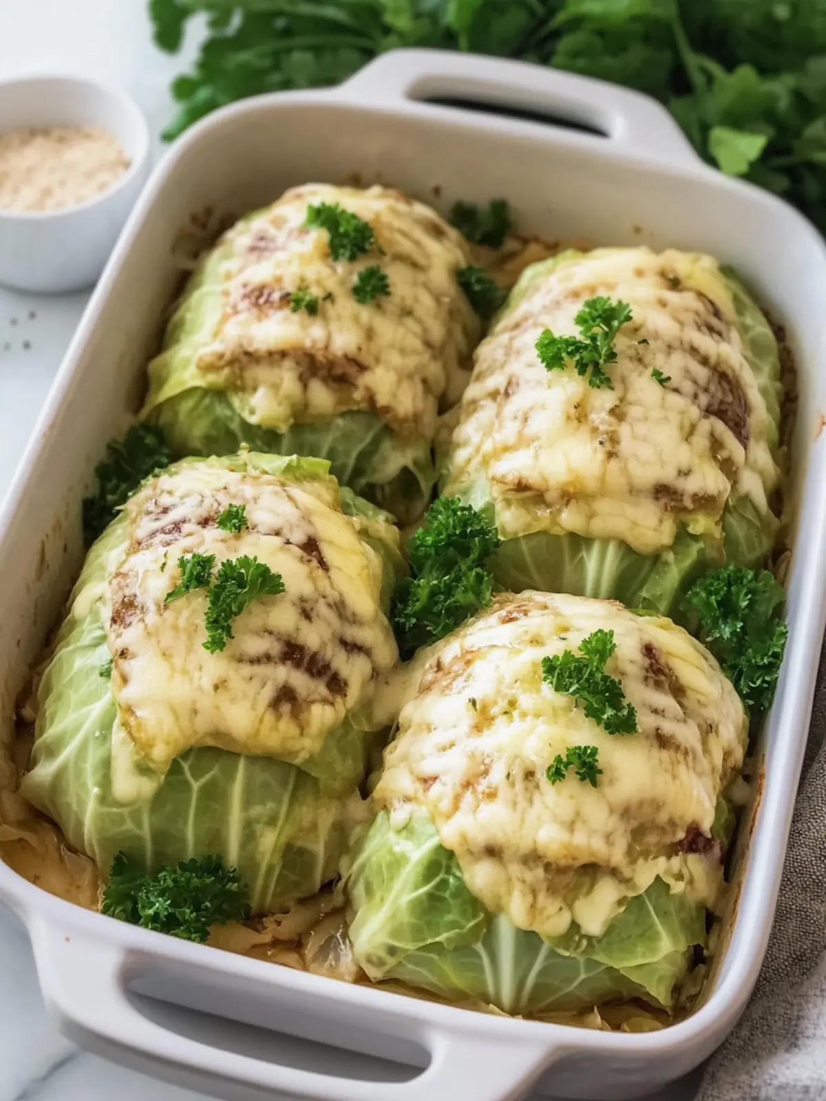 Creamy Garlic Parmesan Cabbage Rolls
