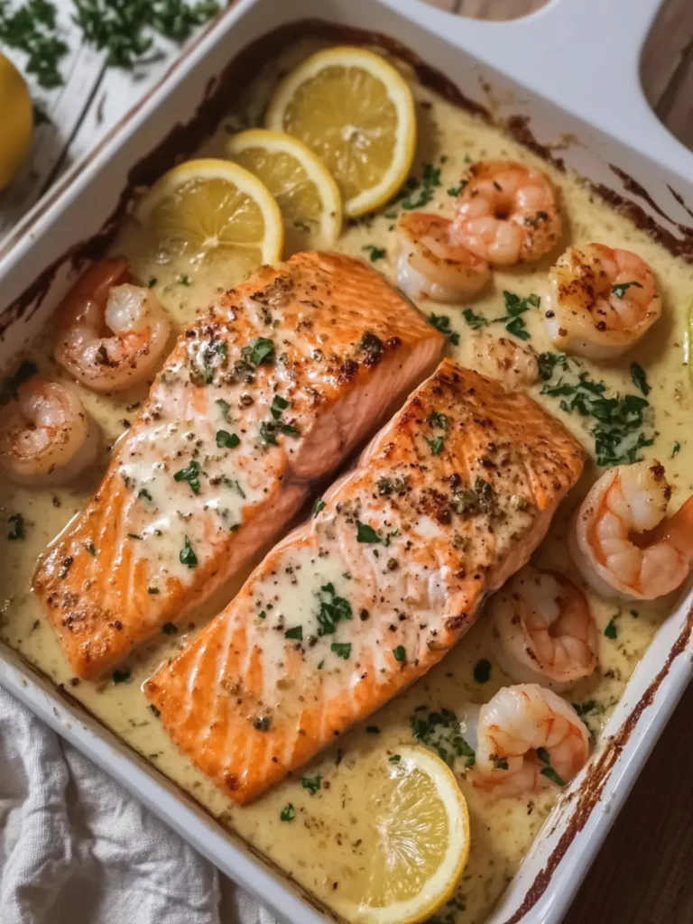 Delicious Creamy Garlic Butter Salmon and Shrimp Delight 4 Creamy Garlic Butter Salmon and Shrimp