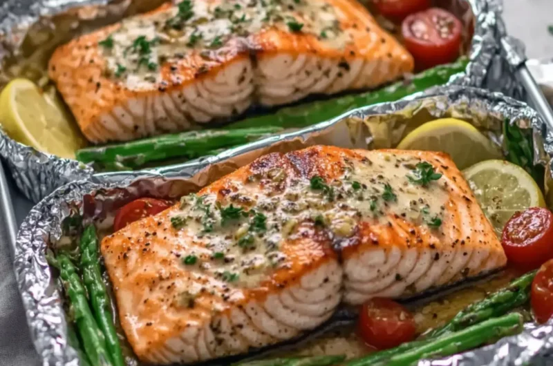 Creamy Garlic Herb Seafood Foil Packs – Easy Salmon Steaks Delight