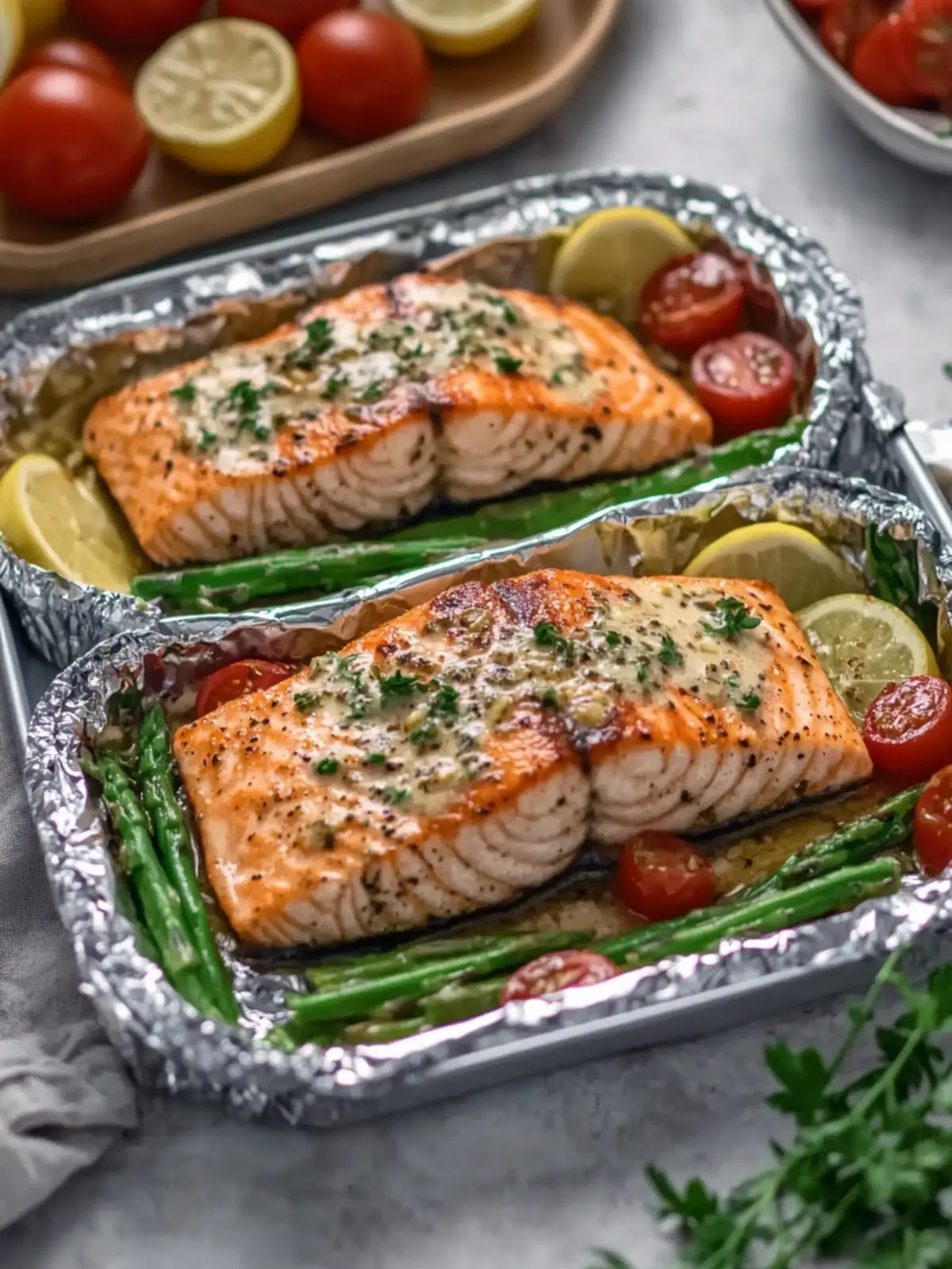 Creamy Garlic Herb Seafood Foil Packs – Easy Salmon Steaks Delight