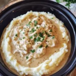 Crockpot Creamy Chicken and Gravy Over Mashed Potatoes