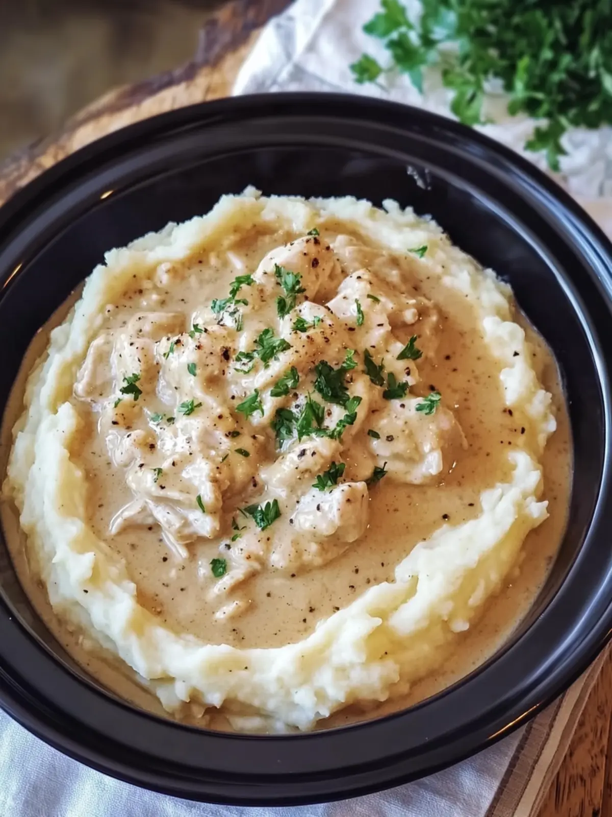 Crockpot Creamy Chicken and Gravy Over Mashed Potatoes Bliss 5 Crockpot Creamy Chicken and Gravy Over Mashed Potatoes