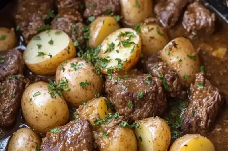 Slow Cooker Garlic Butter Beef and Potatoes