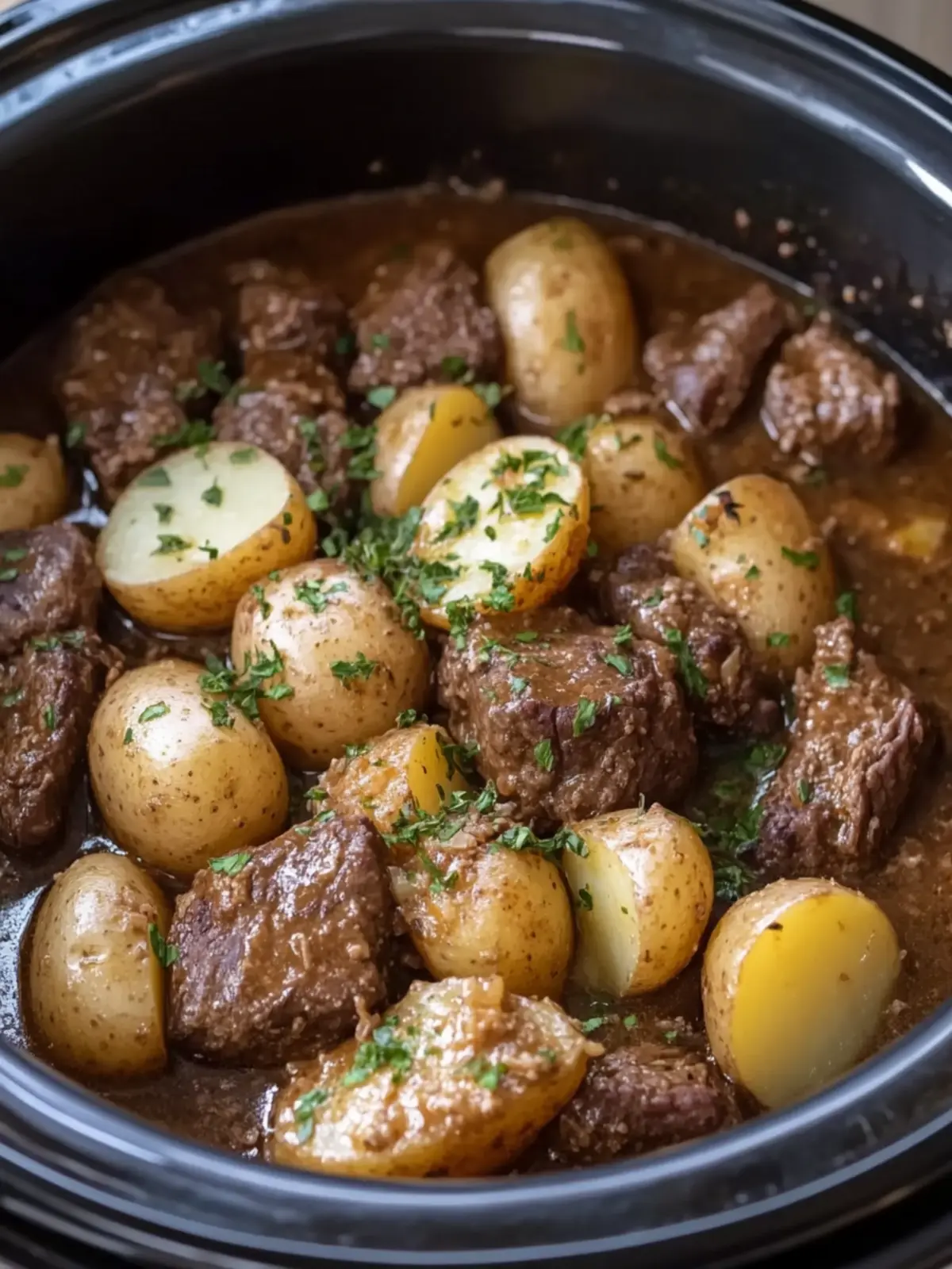 Slow Cooker Garlic Butter Beef and Potatoes
