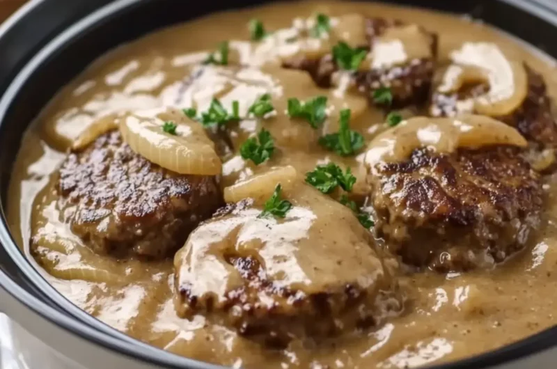 Slow Cooker Hamburger Steak in Creamy Onion Gravy