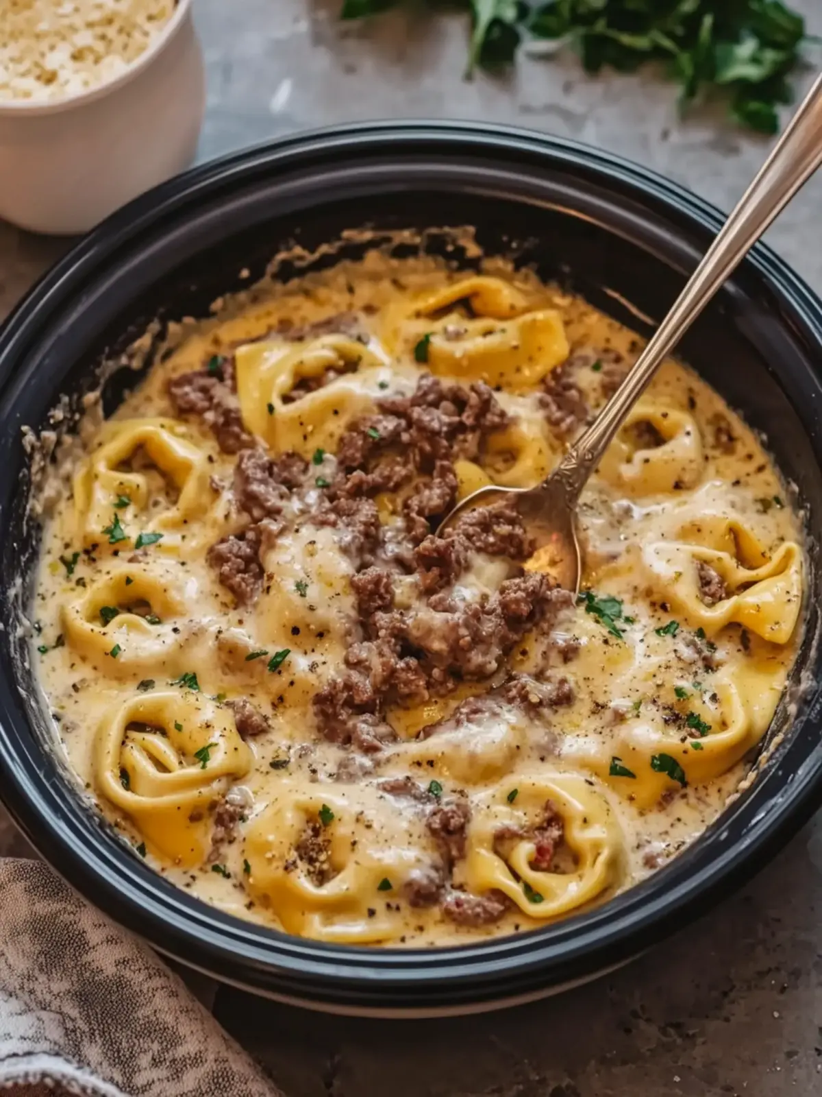 Creamy Cheesy Beef Tortellini Delight in Your Slow Cooker 5 Creamy Cheesy Beef Tortellini Delight