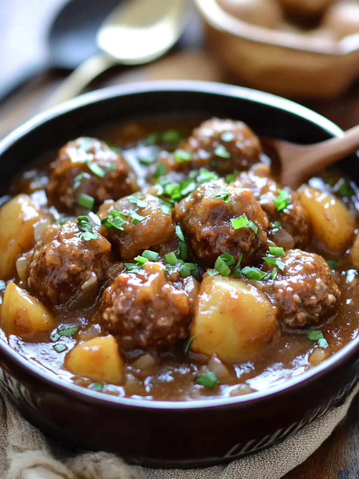 Savory Slow-Cooker French Onion Meatballs & Potatoes Delight 5 Slow-Cooker French Onion Meatballs & Potatoes