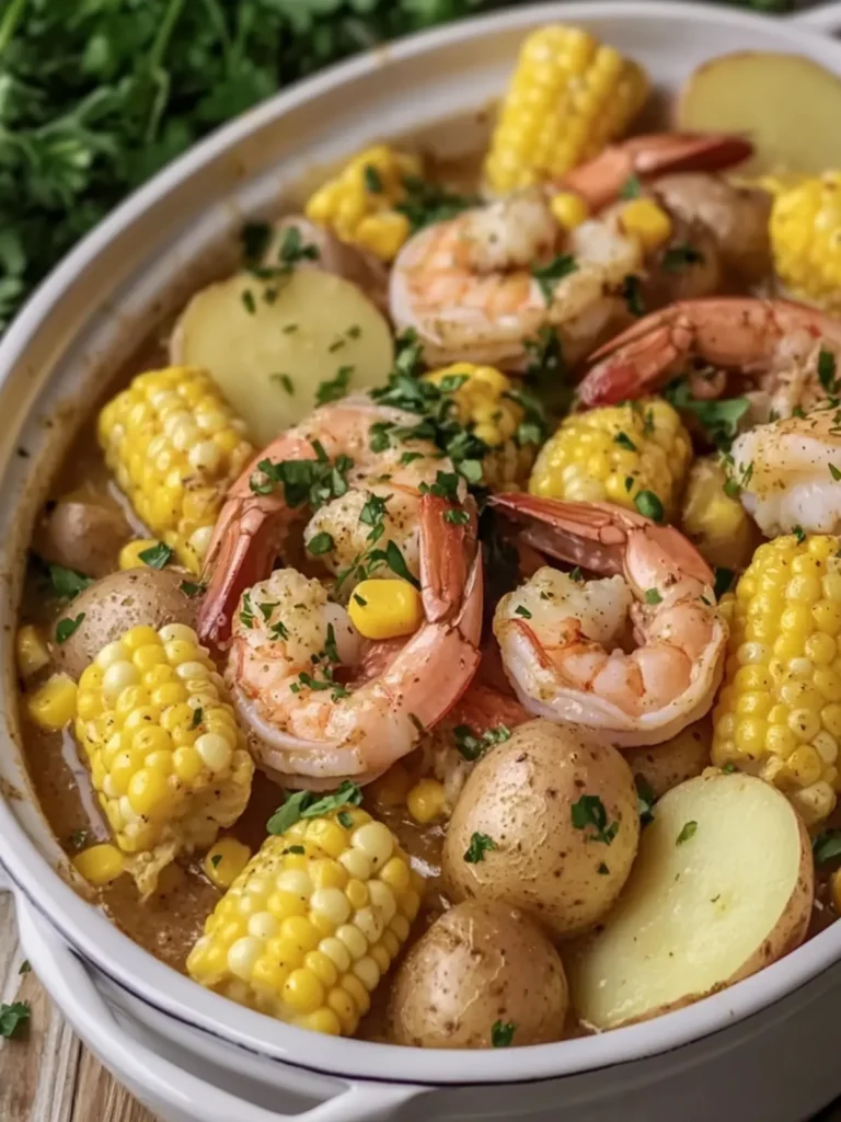 Slow Cooker Garlic Butter Shrimp Boil with Corn and Potatoes