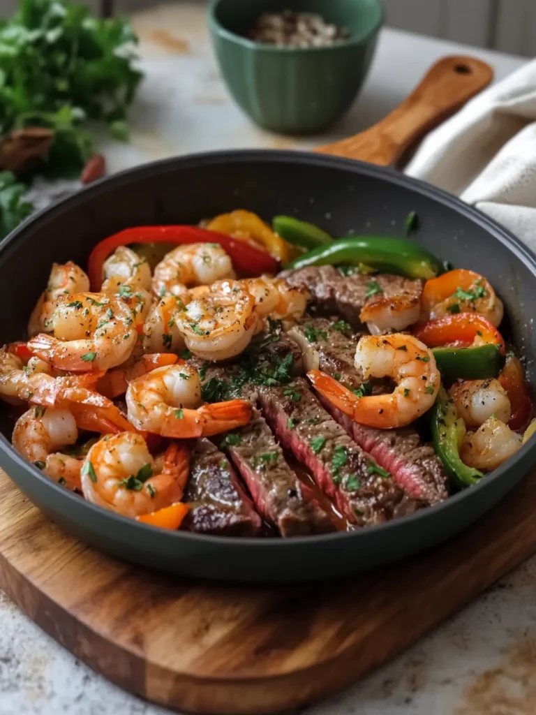 Garlic Butter Steak and Shrimp with Peppers
