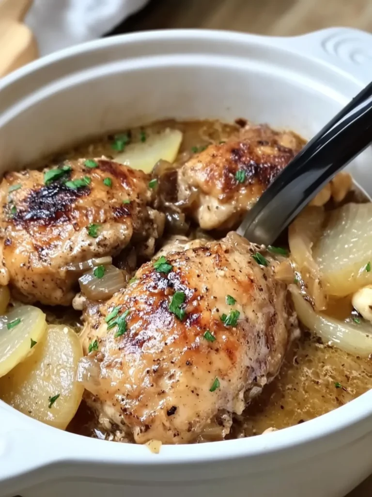 Crock Pot Buttery Onion Chicken with Potatoes & Asparagus Delight 4 Crock Pot Buttery Onion Chicken