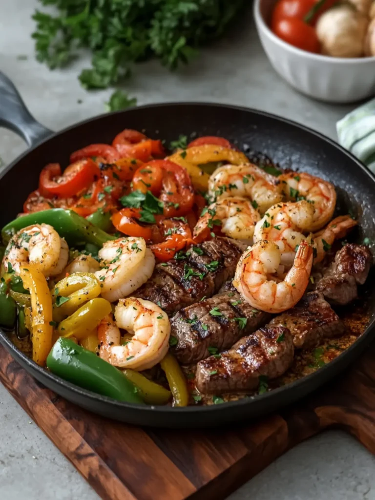 Garlic Butter Steak and Shrimp with Peppers