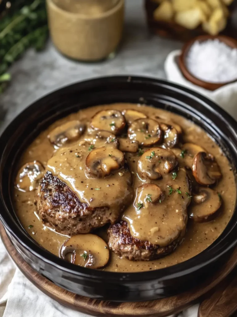 Crockpot Burger Steak with Mushroom Gravy