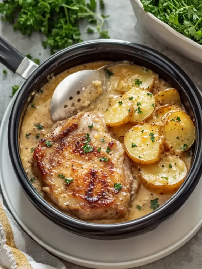 Slow Cooker 4-Ingredient Pork Chops & Scalloped Potatoes