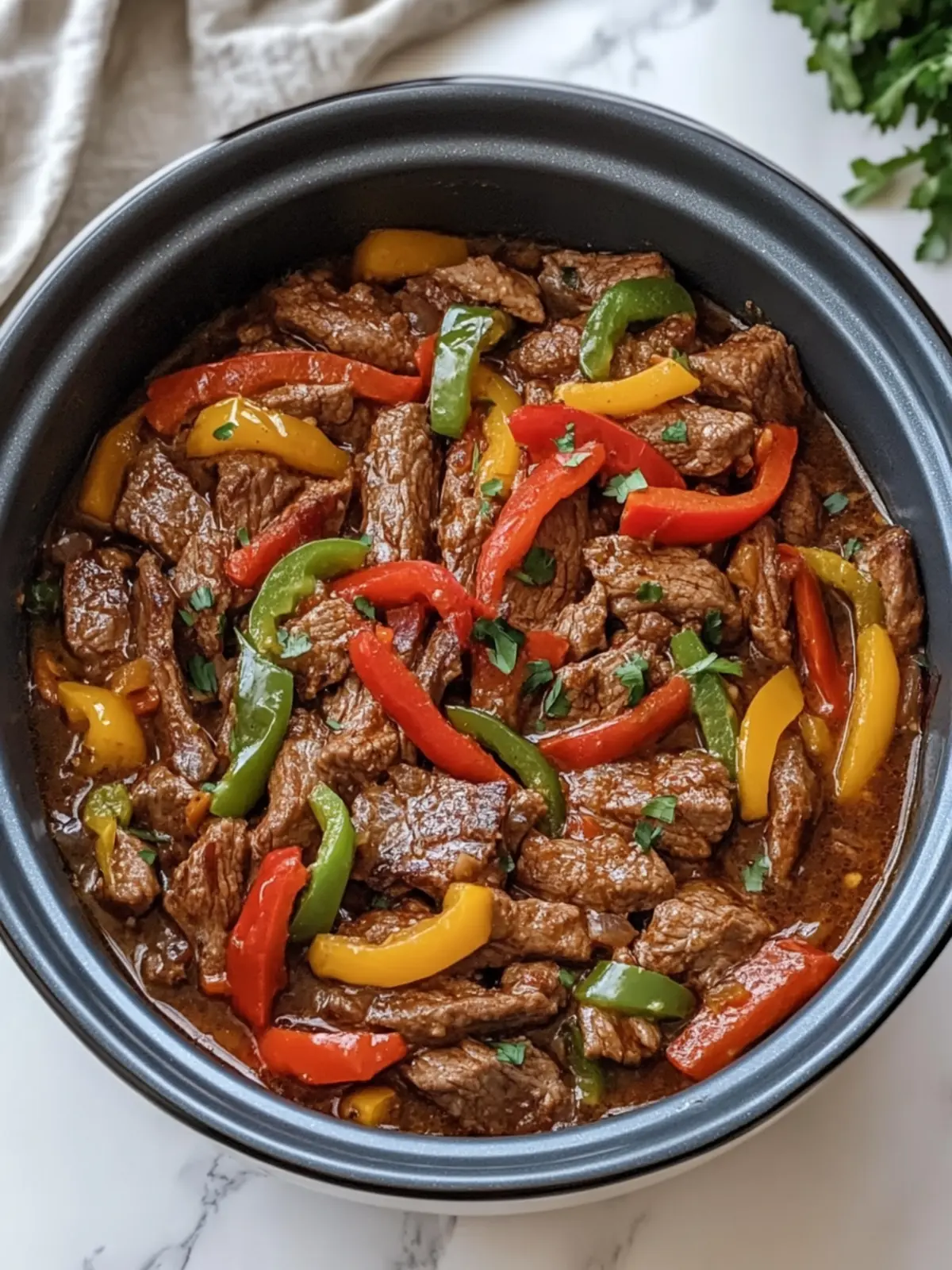 Savory Slow Cooker 4-Ingredient Poor Man’s Pepper Steak Delight 5 Slow Cooker 4-Ingredient Poor Man’s Pepper Steak