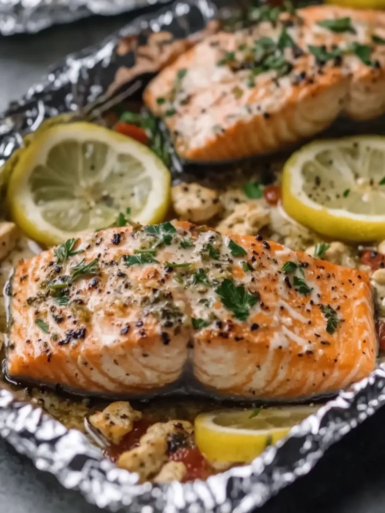 Creamy Garlic Herb Seafood Foil Packs – Easy Salmon Steaks Bliss 4 Creamy Garlic Herb Seafood Foil Packs – Easy Salmon Steaks Delight
