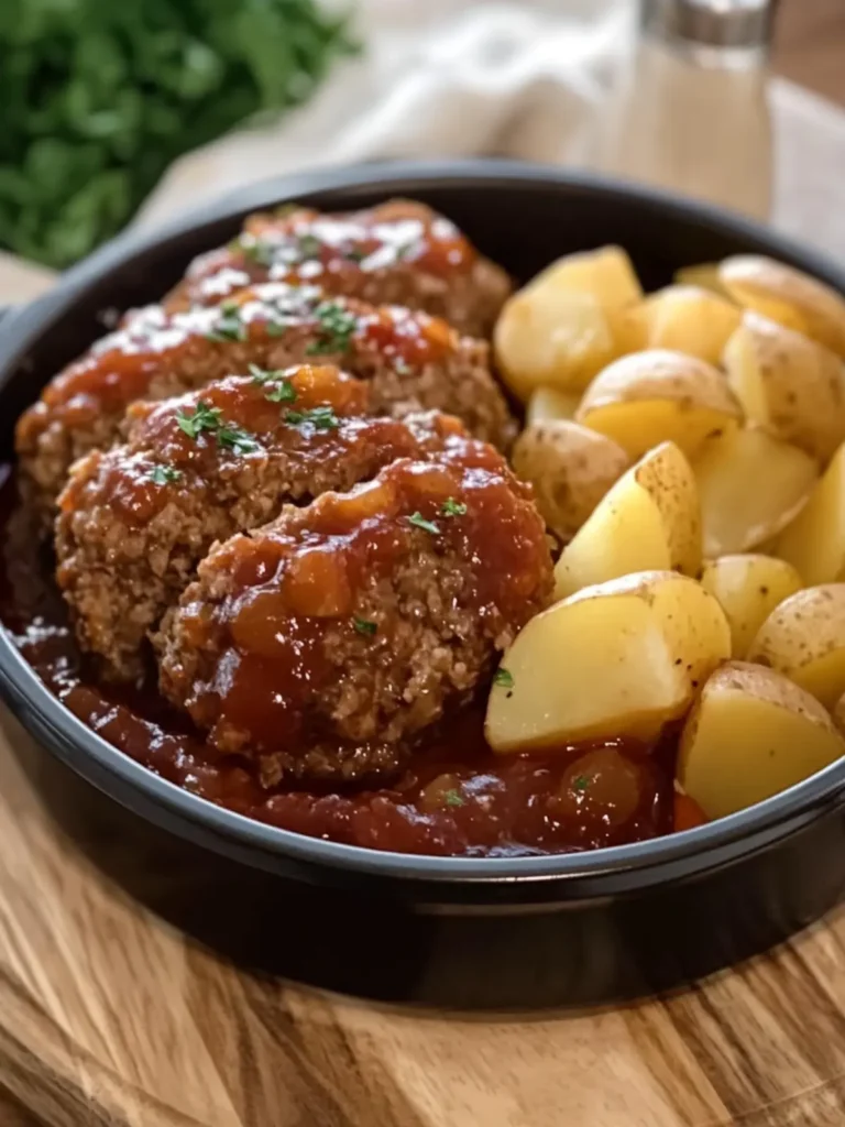 Slow Cooker Homestyle Meatloaf Patties with Tender Potatoes Easy and Delicious 3 Slow Cooker Homestyle Meatloaf Patties with Tender Potatoes
