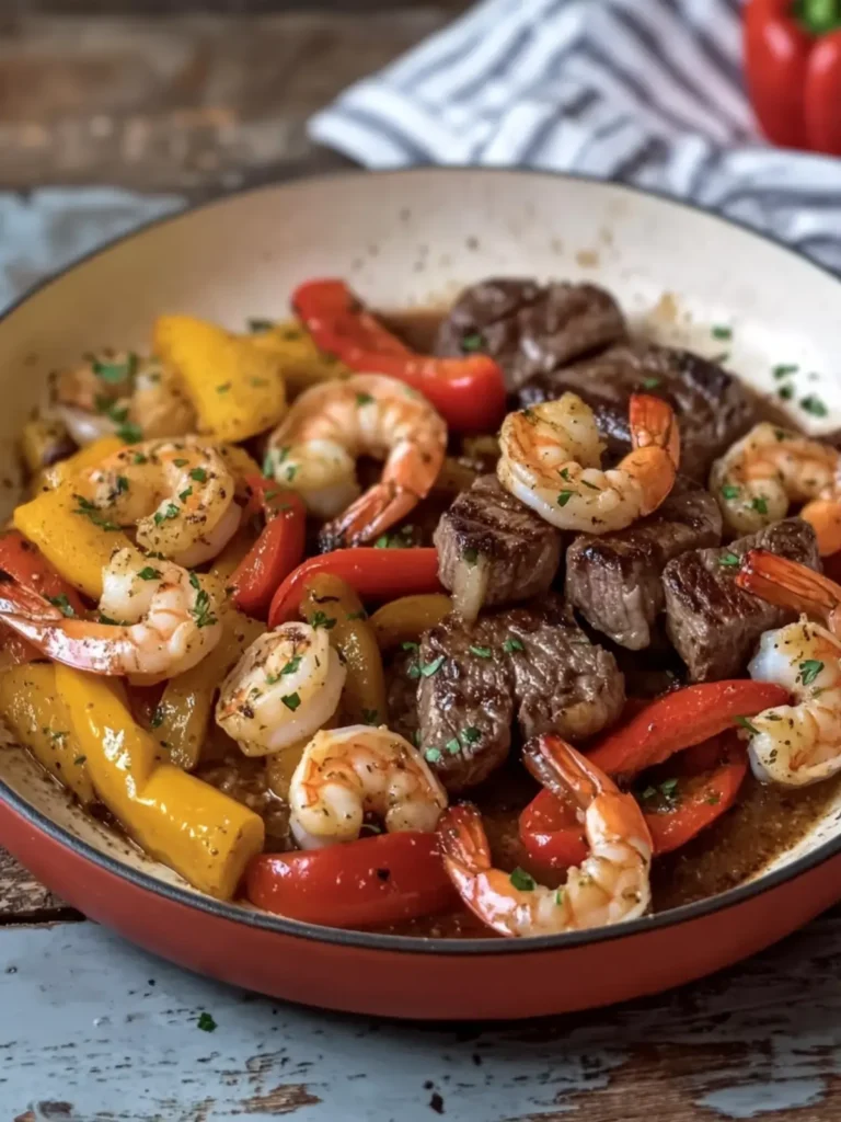 Garlic Butter Steak and Shrimp with Peppers