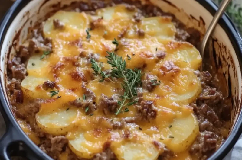 Slow Cooker Beef and Potato Au Gratin