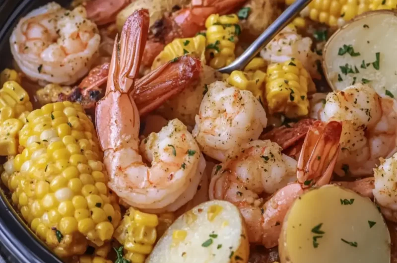 Slow Cooker Garlic Butter Shrimp Boil with Corn and Potatoes