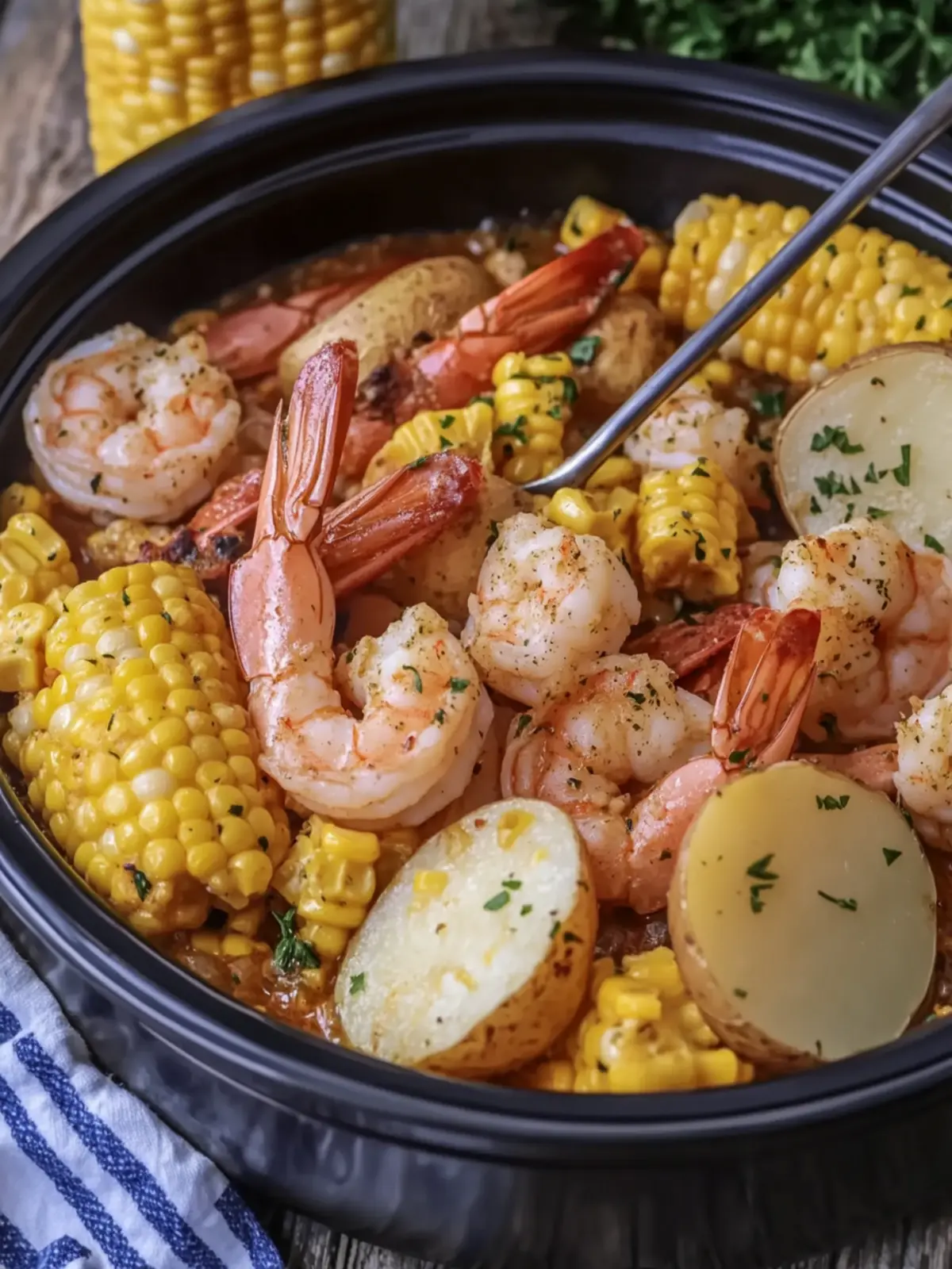Delicious Slow Cooker Garlic Butter Shrimp Boil with Corn & Potatoes 5 Slow Cooker Garlic Butter Shrimp Boil with Corn and Potatoes