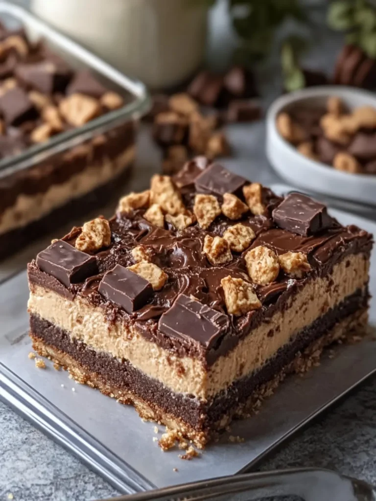 Peanut Butter Cup Brownie Cheesecake Bars