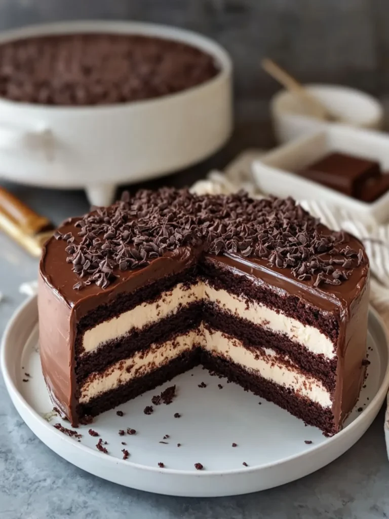 Decadent Moist Chocolate Cake with Dark Chocolate Crémeux Filling 3 Moist Chocolate Cake with Dark Chocolate Crémeux and Cream Cheese Filling