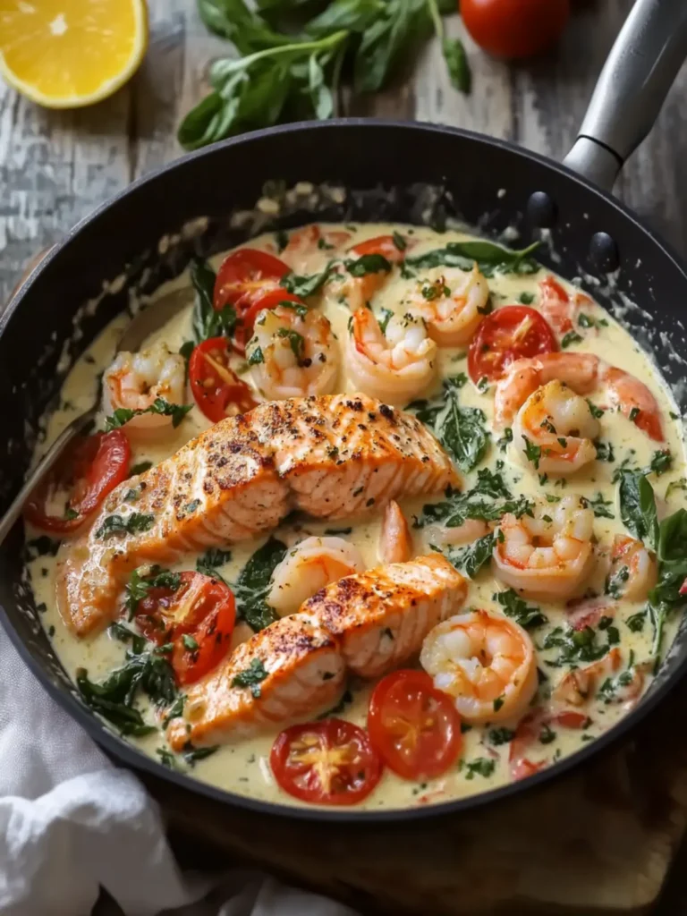 Delicious Tuscan Salmon and Shrimp Cream Skillet Recipe 4 Tuscan Salmon and Shrimp Cream Skillet