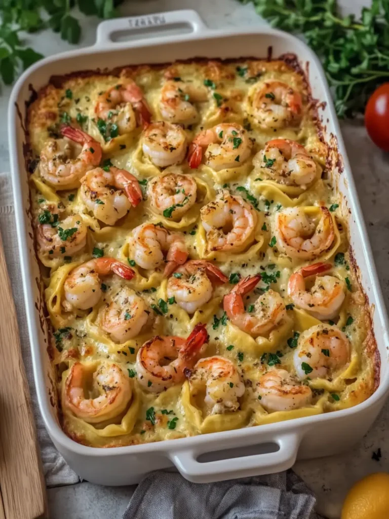 Shrimp Scampi Tortellini Bake
