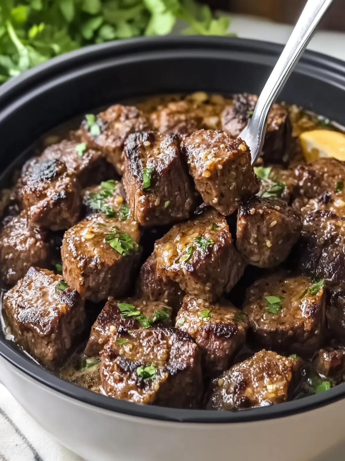 Melt-in-Your-Mouth Slow Cooker Garlic Butter Steak Bites 5 Slow Cooker Garlic Butter Steak Bites