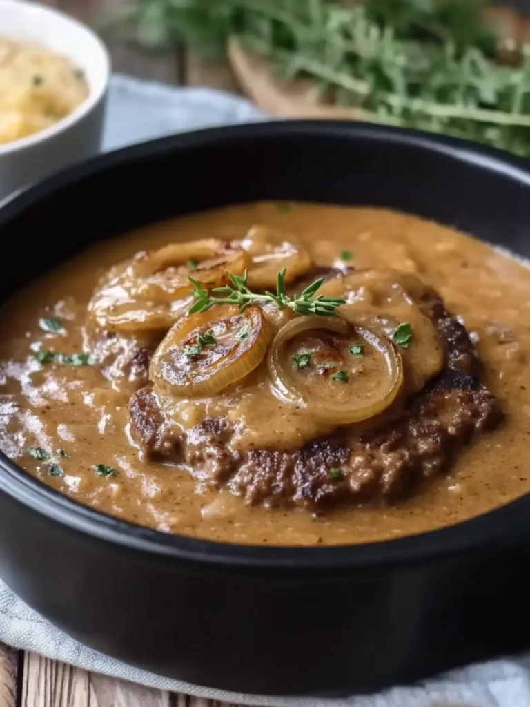 Slow Cooker Hamburger Steak in Creamy Onion Gravy