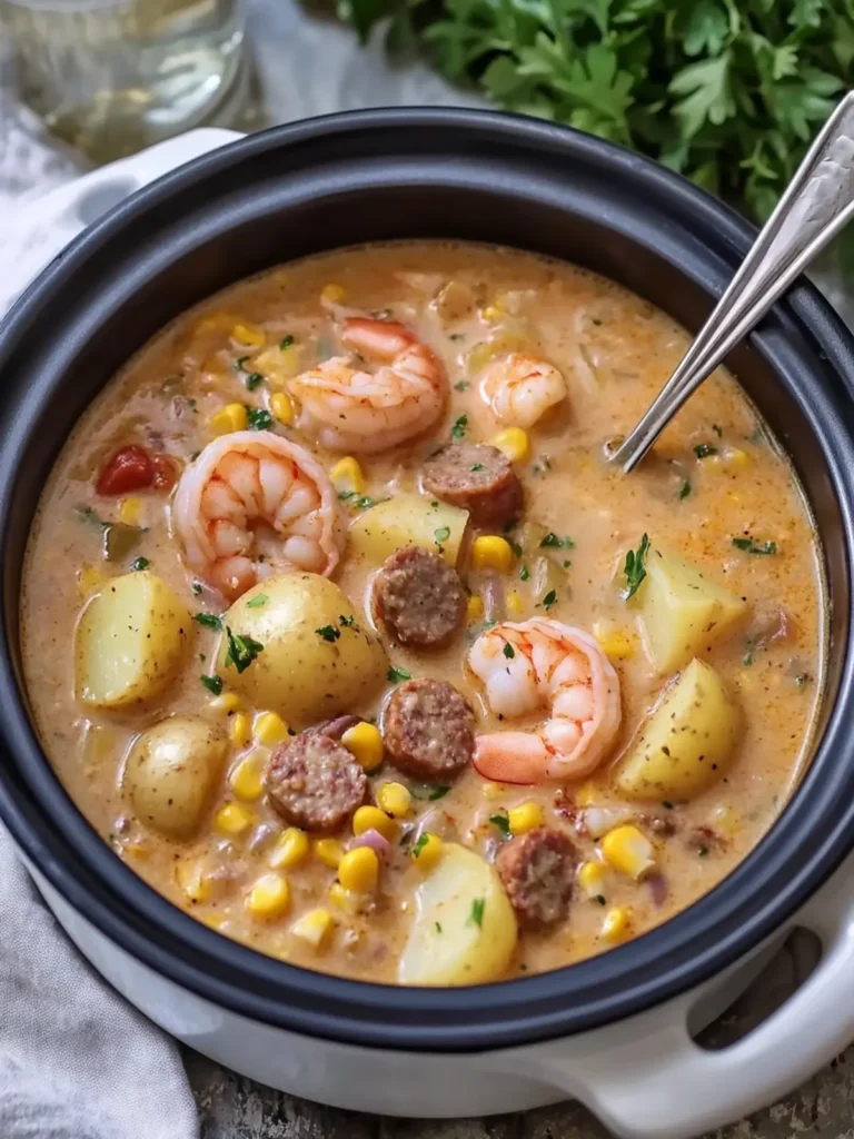 Creamy Cajun Shrimp, Beef Sausage & Potato Corn Chowder