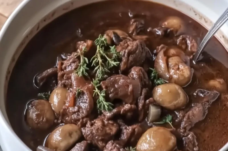 Slow Cooker Red Wine Beef & Mushrooms