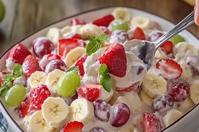 Creamy Strawberry Banana & Grape Fruit Salad Delight