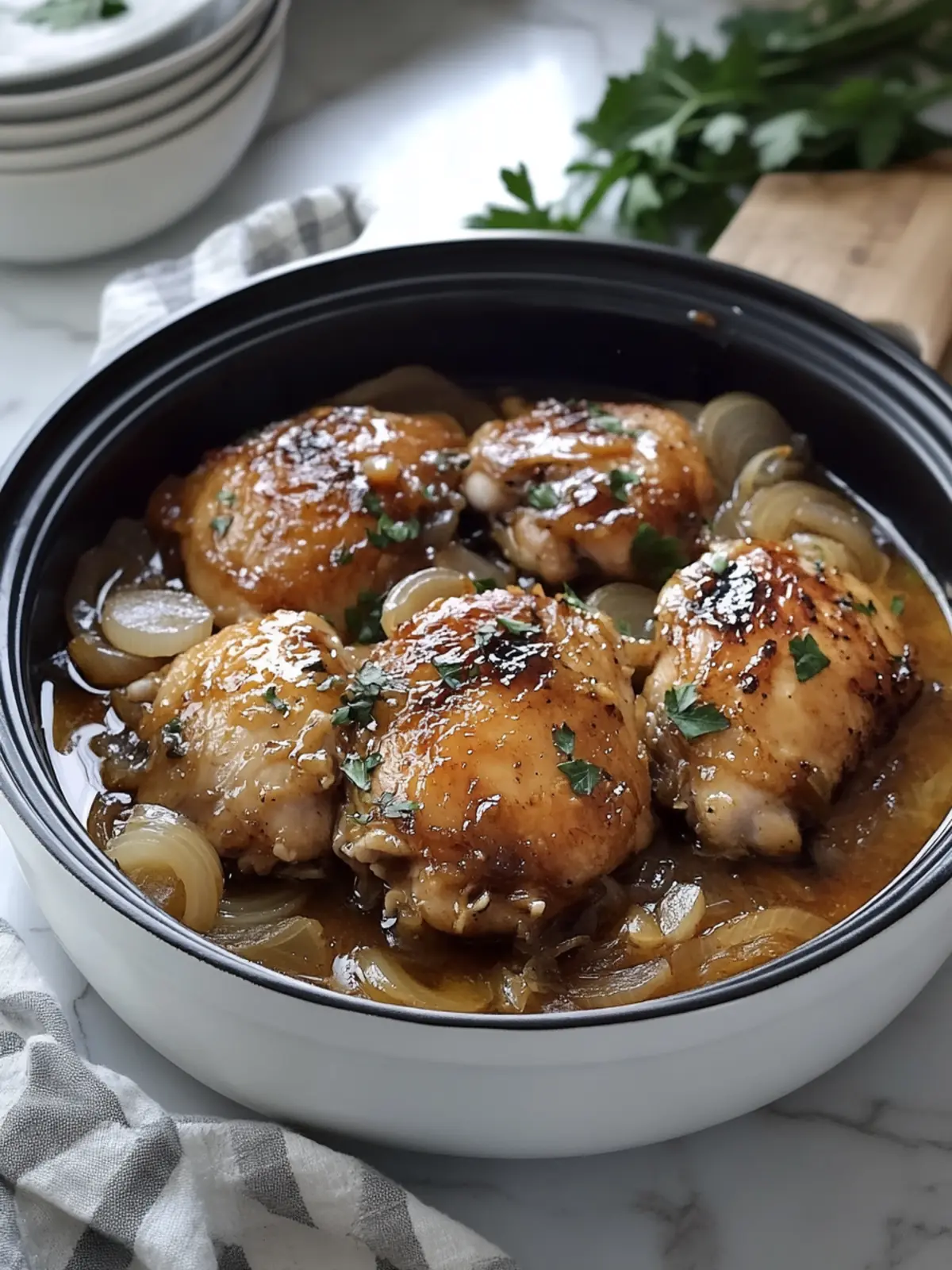Slow Cooker Sticky Caramelized Onion Chicken Thighs Bliss 5 Slow Cooker Sticky Caramelized Onion Chicken Thighs