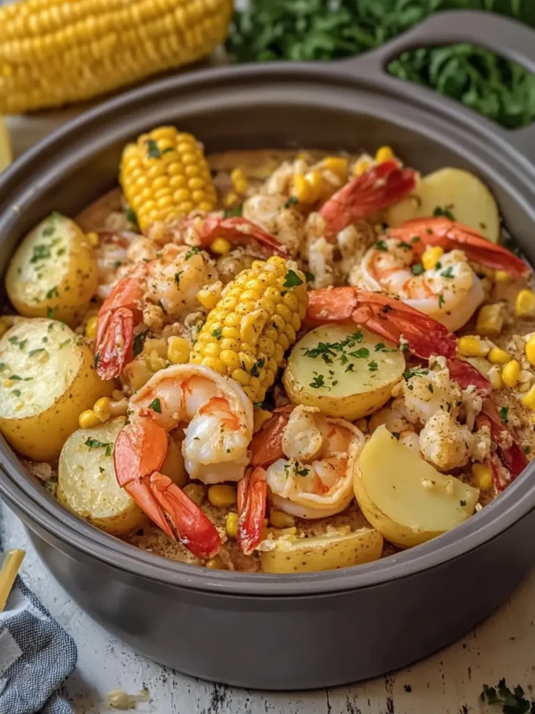 Slow Cooker Garlic Butter Shrimp Boil with Corn and Potatoes