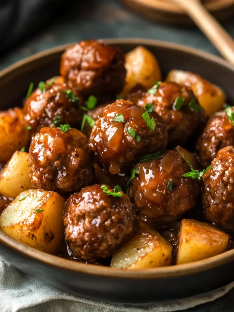 Savory Slow-Cooker French Onion Meatballs & Potatoes Delight 4 Slow-Cooker French Onion Meatballs & Potatoes